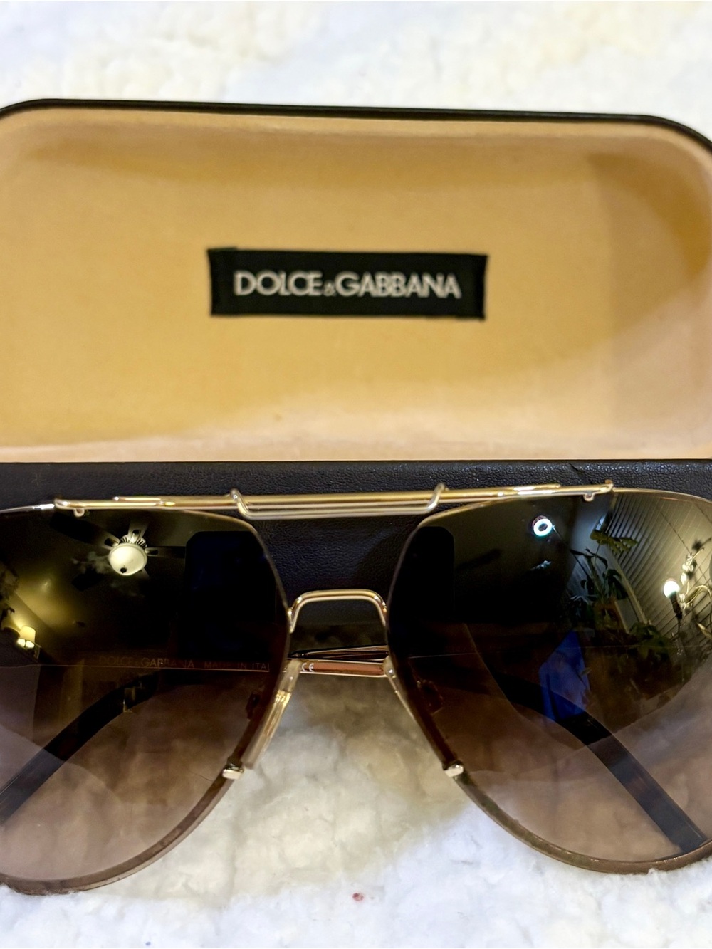 Dolce & Gabbana Gold Metal Sunglasses with Brown Gradient Lenses